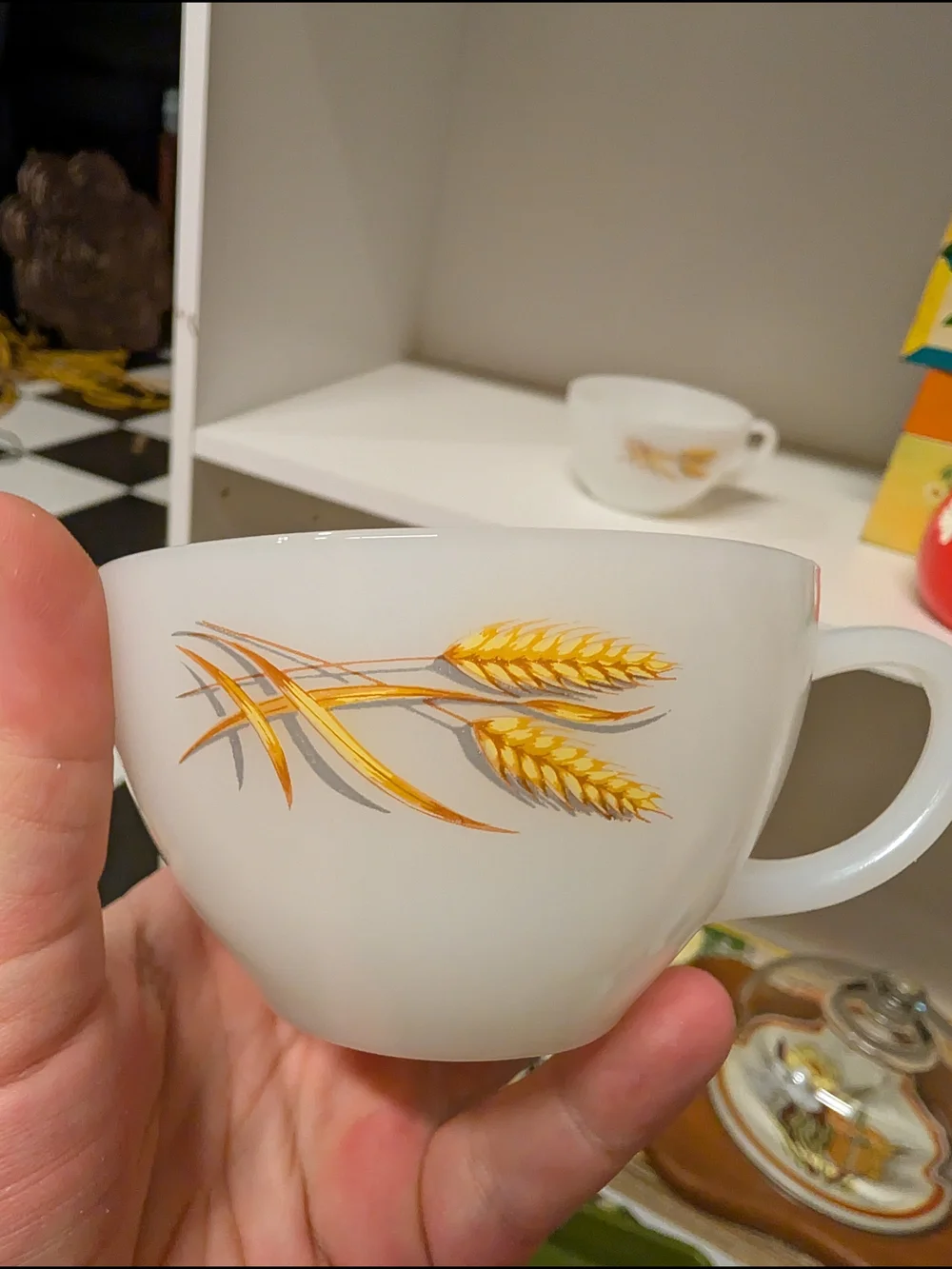 Fire King Milk Glass Mugs with Wheat Motif - Set of 2